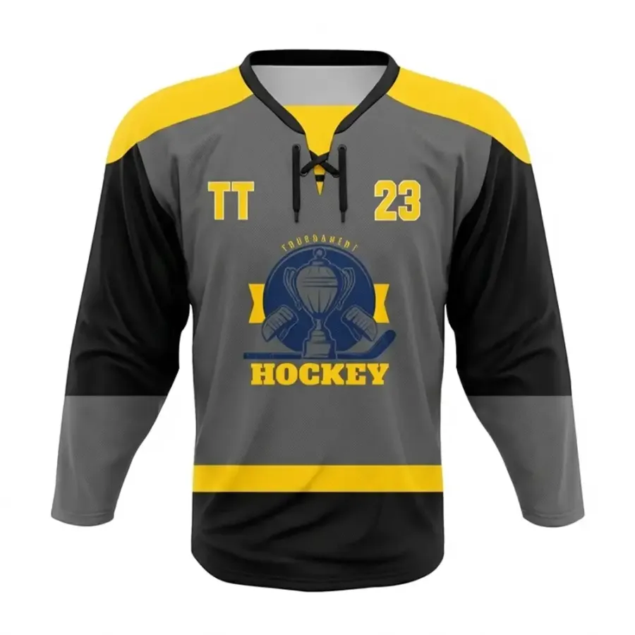TONTON Elite-Hockeytrikot in Schwarz und Gold – hochwertige, sublimierte Meisterschaftsausstattung