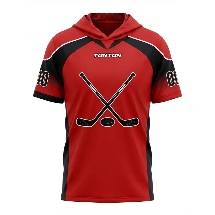 TONTON Athletic Rot – Kreuzförmige Schläger-Hockey-Hoodie mit Kontrastblende – Leistungsstarke Off-Ice-Trainingskleidung