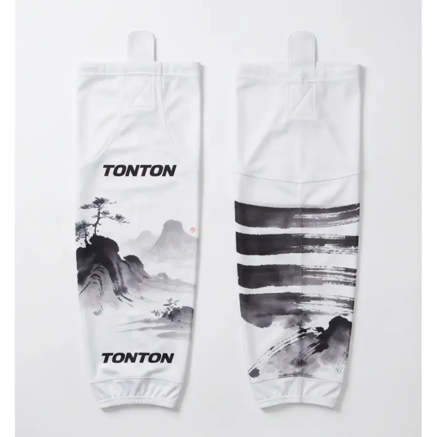 TONTON-Kunstsocken mit Tuschemalerei-Landschaftsmotiv für Hockey – einzigartige orientalische Optik, sublimiert