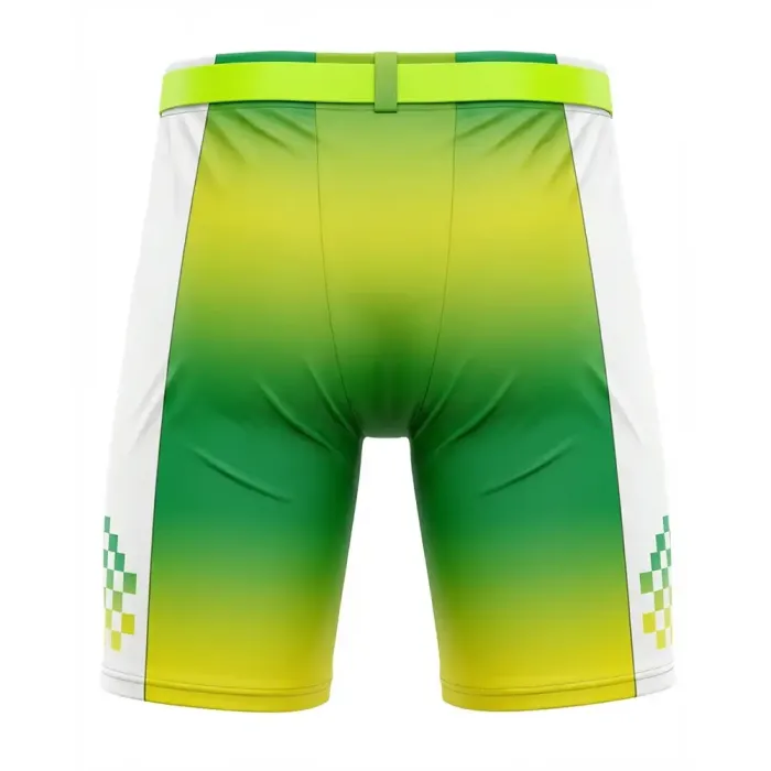 tonton green gradient custom ice hockey shell pants back view with pixel graphic details