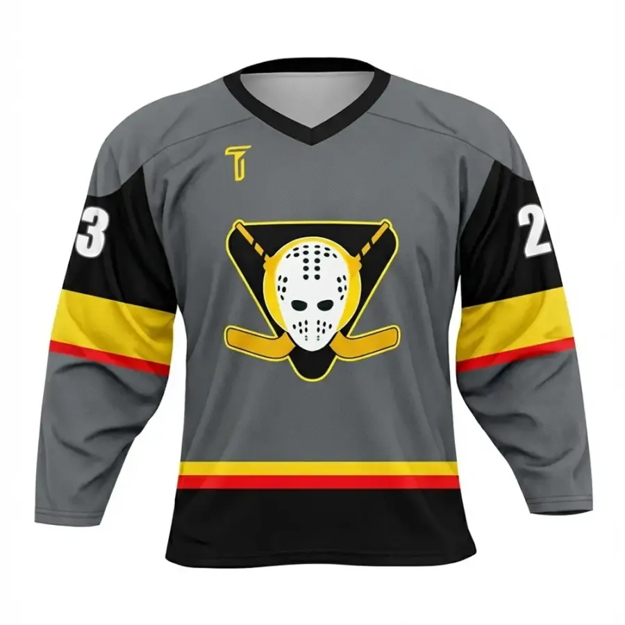 TONTON-Grau-gelbes sublimiertes Torwart-Trikot – Profi-Liga-Maske-Design für Mannschaftsausrüstung