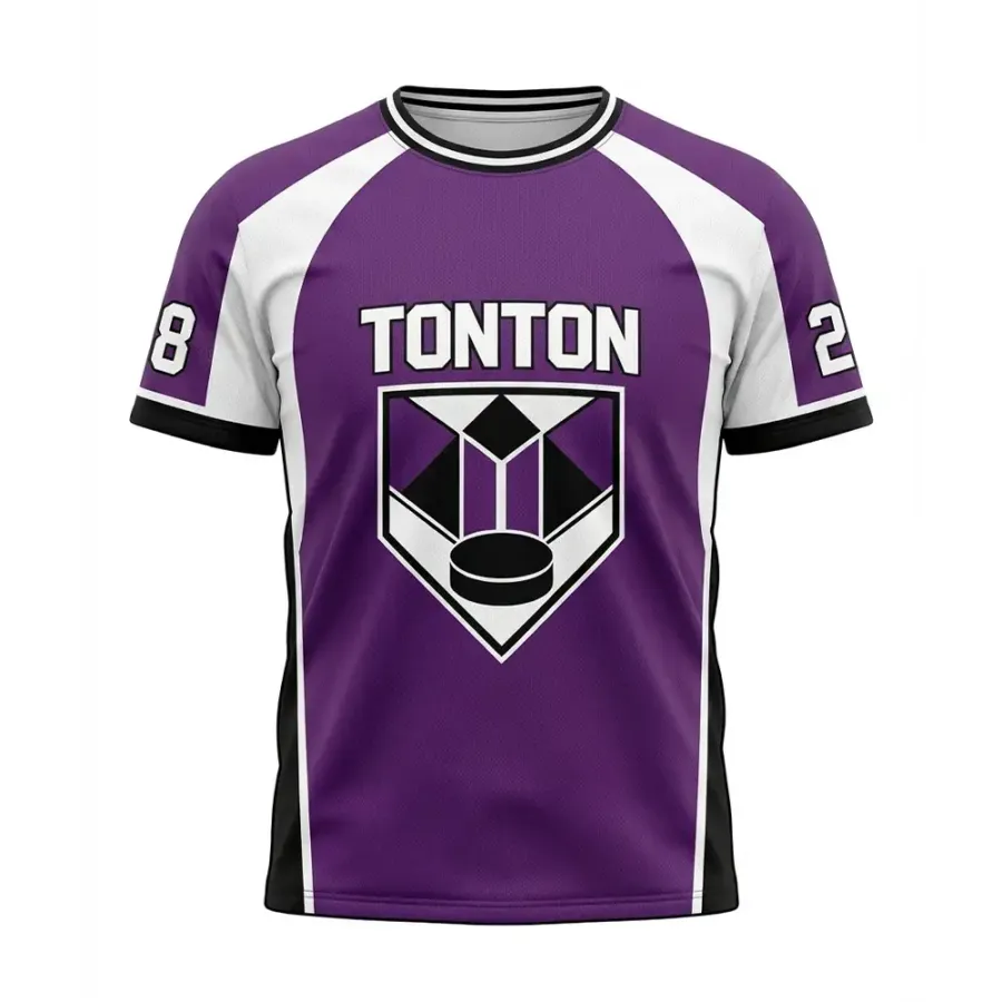 TONTON-Trainings-Shirt mit sublimiertem Hockey-Schild in Lila und Weiß – feuchtigkeitsableitende Funktionsbekleidung
