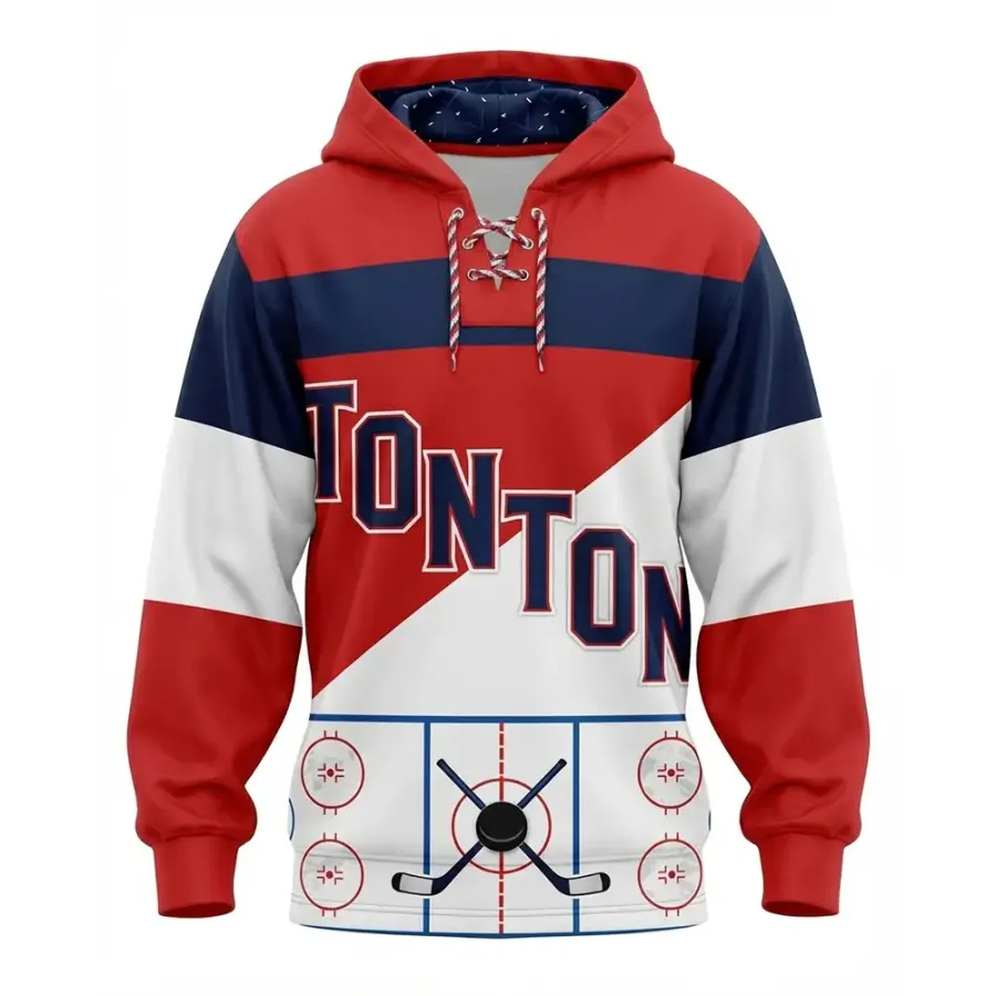 TONTON Strategic Play Design Hockey-Hoodie – Rot-blau gemustertes Off-Ice-Uniform