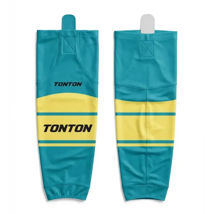 tonton teal and yellow custom sublimated hockey socks front view athletic team uniform
