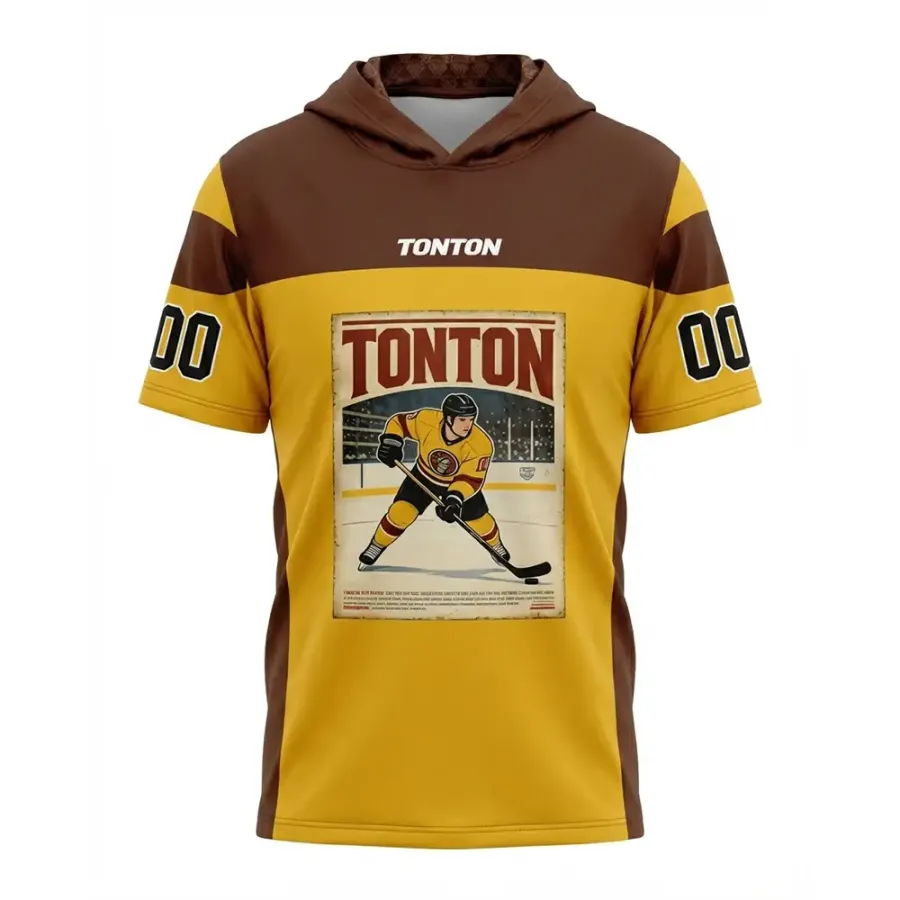 TONTON Vintage-Gelb Retro-Poster-Hockey-Hoodie – klassisches Spieler-Motiv, leistungsstarkes Oberteil