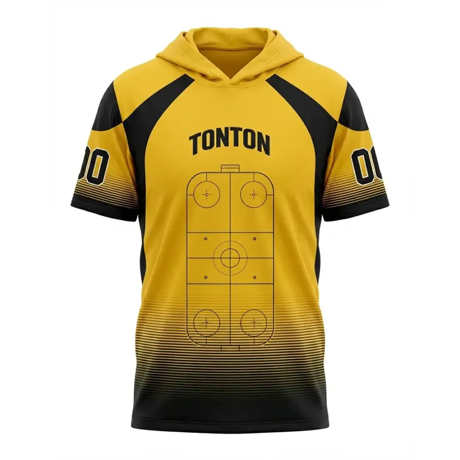 TONTON Yellow Rink Strategy-Hoodie für Hockey – taktisches Diagramm, Kurzarm-Trainingshoodie