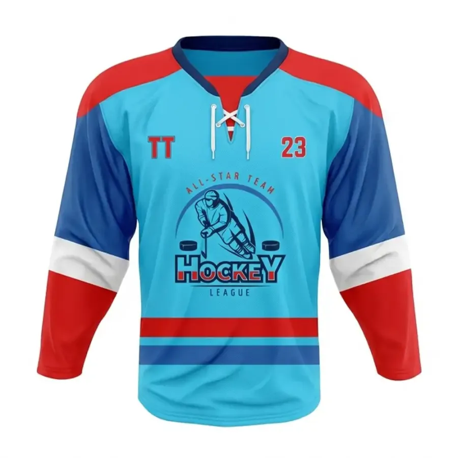 TONTON All-Star-Team-Hockeytrikot – Lebendiges Blau und Rot, sublimiertes Team-Outfit