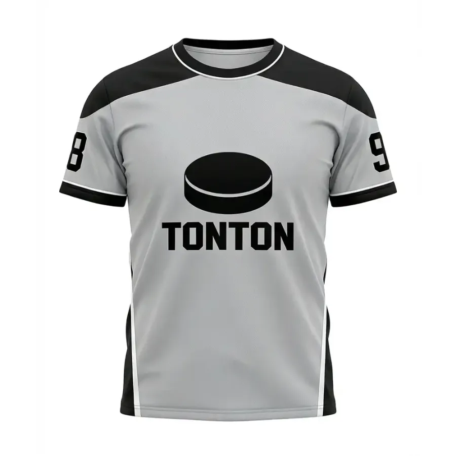 TONTON Sleek Grey Puck-Grafik-Hockey-Trainings-T-Shirt – sublimiertes Off-Ice-Trainingsoutfit