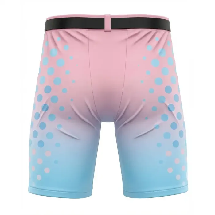 tonton pastel pink and blue custom hockey shell pants back view with dot pattern teamwear