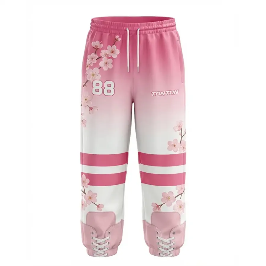 TONTON Pastellrosa Kirschblüten-Hockey-Jogger – Ästhetische, individuelle Off-Ice-Teamwear