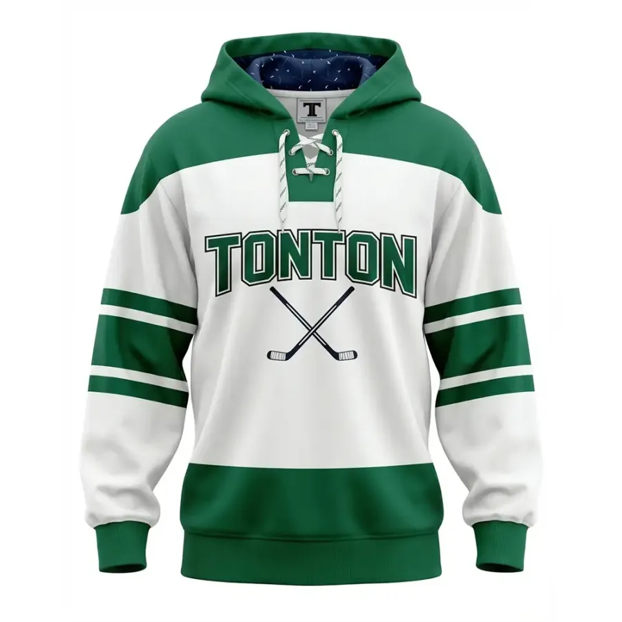 TONTON Classic Green & White Pro-Style-Hockey-Hoodie – professionell sublimierter Team-Pullover