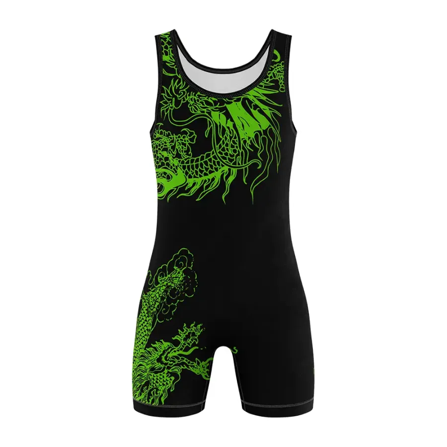 TONTON Emerald Dragon sublimierter Wrestling-Anzug – Funktionsbekleidung für hochintensive Kampfsportarten