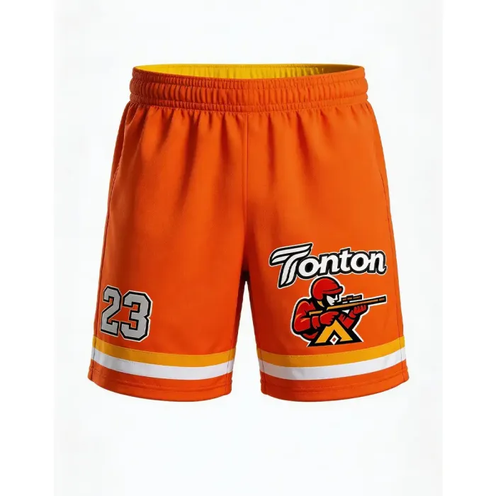 tonton vibrant orange custom lacrosse game shorts with player logo and number 23 performance apparel