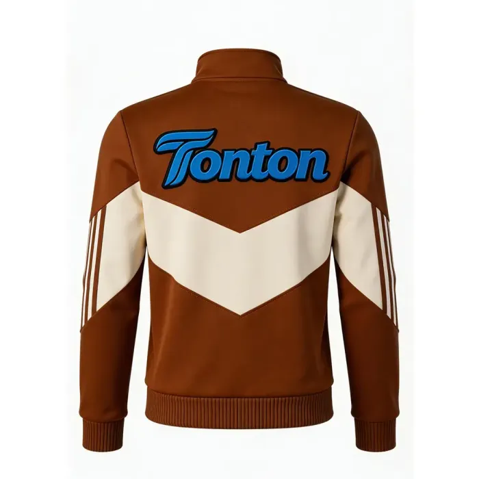 tonton brown custom lacrosse warm-up jacket back view classic team athletic outerwear