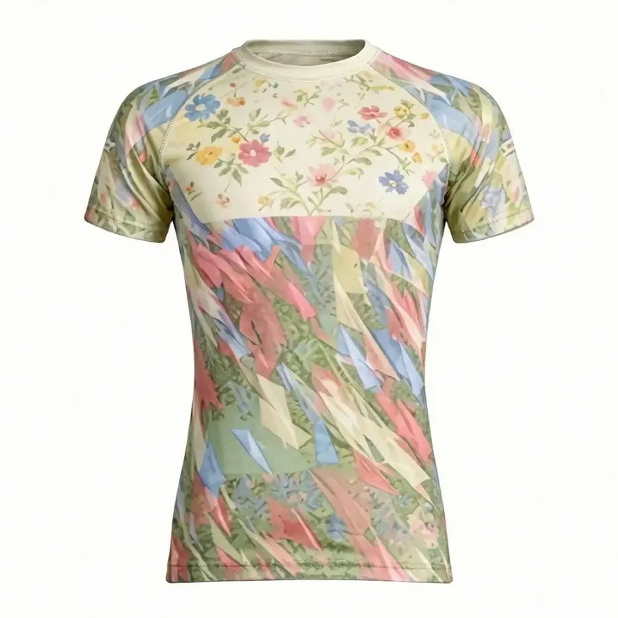 Tonton – Top compresie pentru sporturile de luptă cu desen abstract floral și textură tip pictură – Rash Guard sublimat