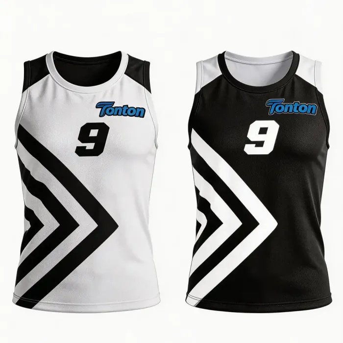 tonton white custom lacrosse reversible pinnies front side with black geometric angles and number 9
