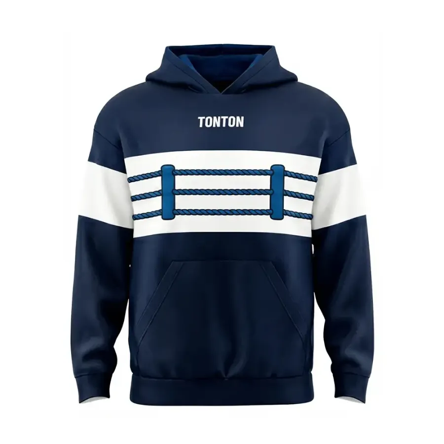 TONTON Navy Performance-Wrestling-Aufwärm-Hoodie – wärmespeichernde elastische Bündchen an Ärmeln und Saum