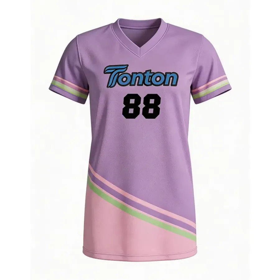Tricou de lacrosse TONTON cu dungi diagonale în nuanțe de lavandă și roz – îmbrăcăminte de joc personalizabilă și respirabilă pentru echipă