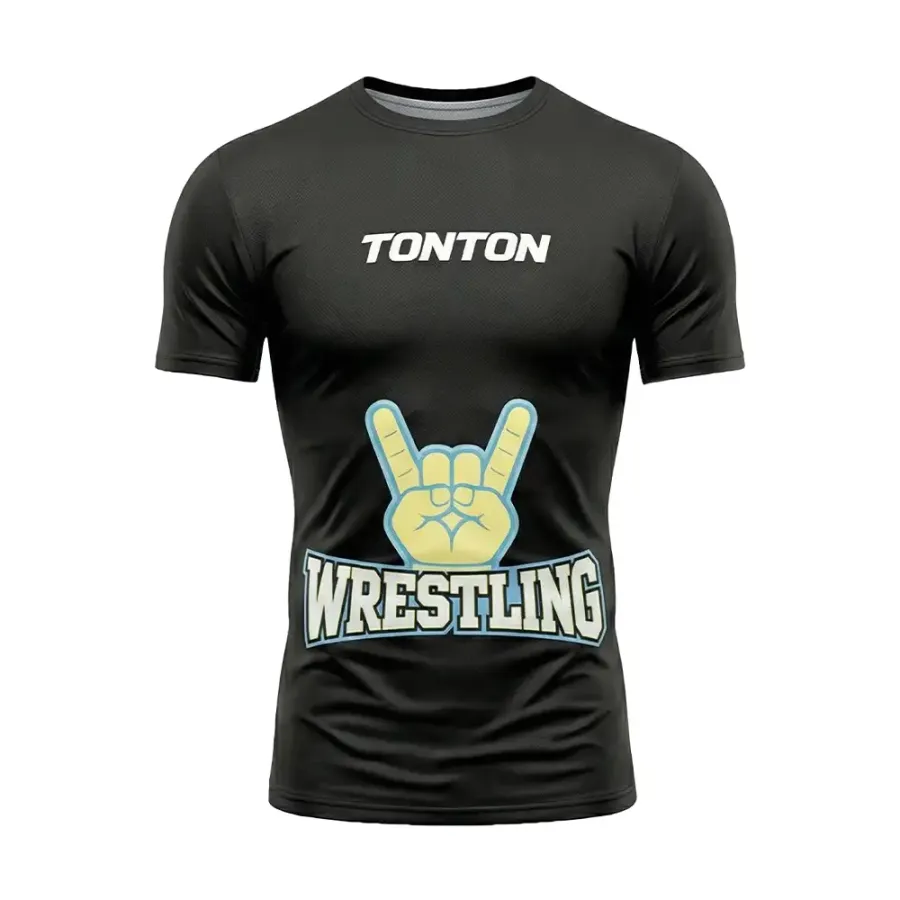 TONTON Rock Sign Wrestling-Grafik-Kompressions-Shirt – Verstärkte Nähte und Schutz vor Matte-Abrieb
