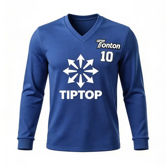 tonton royal blue custom lacrosse shooting shirt front view with TIPTOP text and star logo performance wear