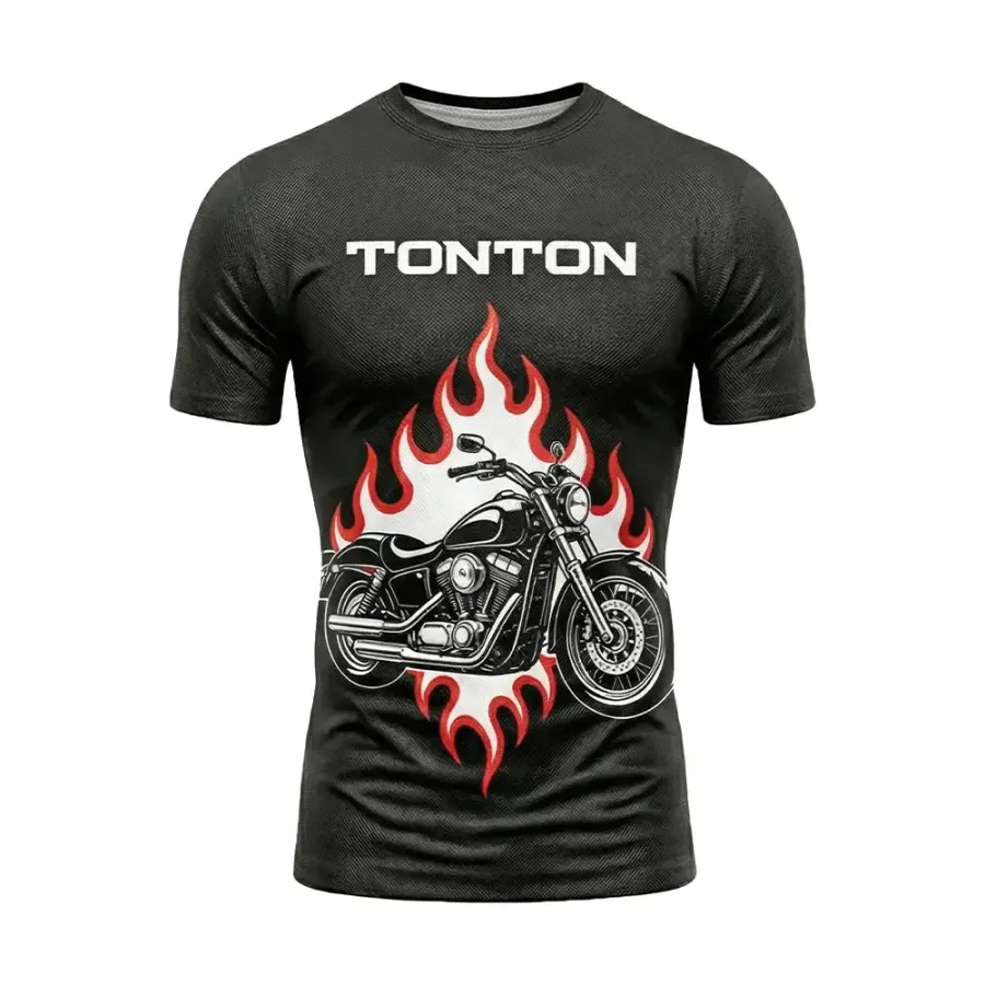 TONTON Fire Motorrad-Grafik-Wrestling-Kompressions-T-Shirt – langlebige 4-Wege-Stretch-Kampfkleidung