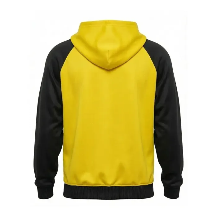 tonton yellow custom wrestling team warm-up suits back view with black raglan sleeves athletic gear