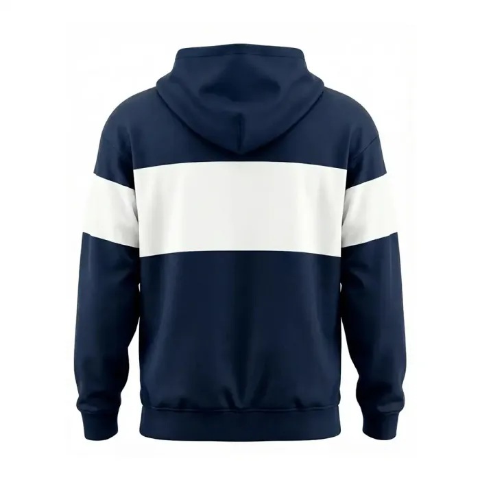 tonton navy blue custom wrestling team warm-up suits back view with thick white stripe design