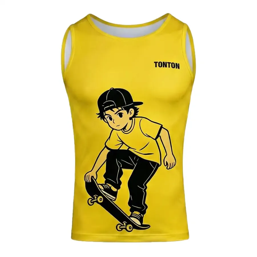 TONTON Skater-Grafik-Compression-Wrestling-Tank – abrasionsbeständiges Stoffgewebe mit 4-Wege-Stretch
