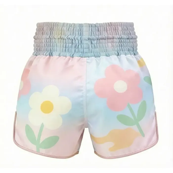 tonton pastel flower custom kickboxing shorts back view cute athletic gear
