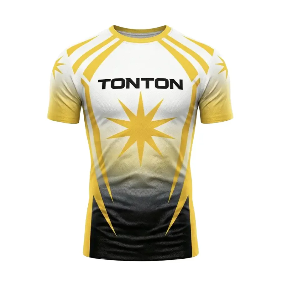 TONTON Yellow Sunburst Gradient Wrestling-Rashguard – atmungsaktives Kompressionsoberteil mit 4-Wege-Stretch