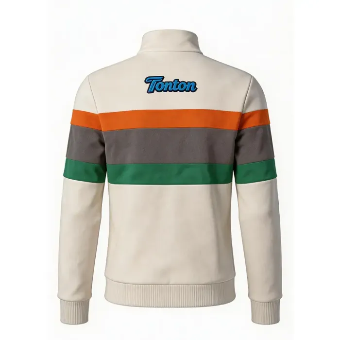 tonton cream custom lacrosse warm-ups back view with colorful striped pattern sportswear