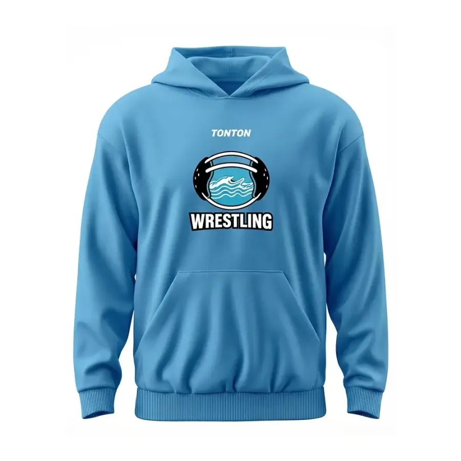 TONTON Sky-Blue-Performance-Wrestling-Aufwärm-Hoodie – Leichte, windabweisende Wettkampfausrüstung