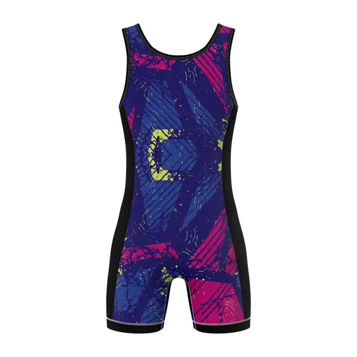 tonton dark purple grunge custom wrestling singlet back view performance athletic apparel