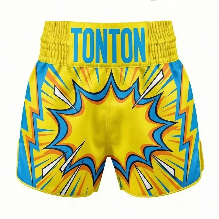 Tonton Comic Boom Explosion Pop-Art – Pantaloni de Muay Thai cu Deschidere Extra-Lată la Gamba, pentru Lupte