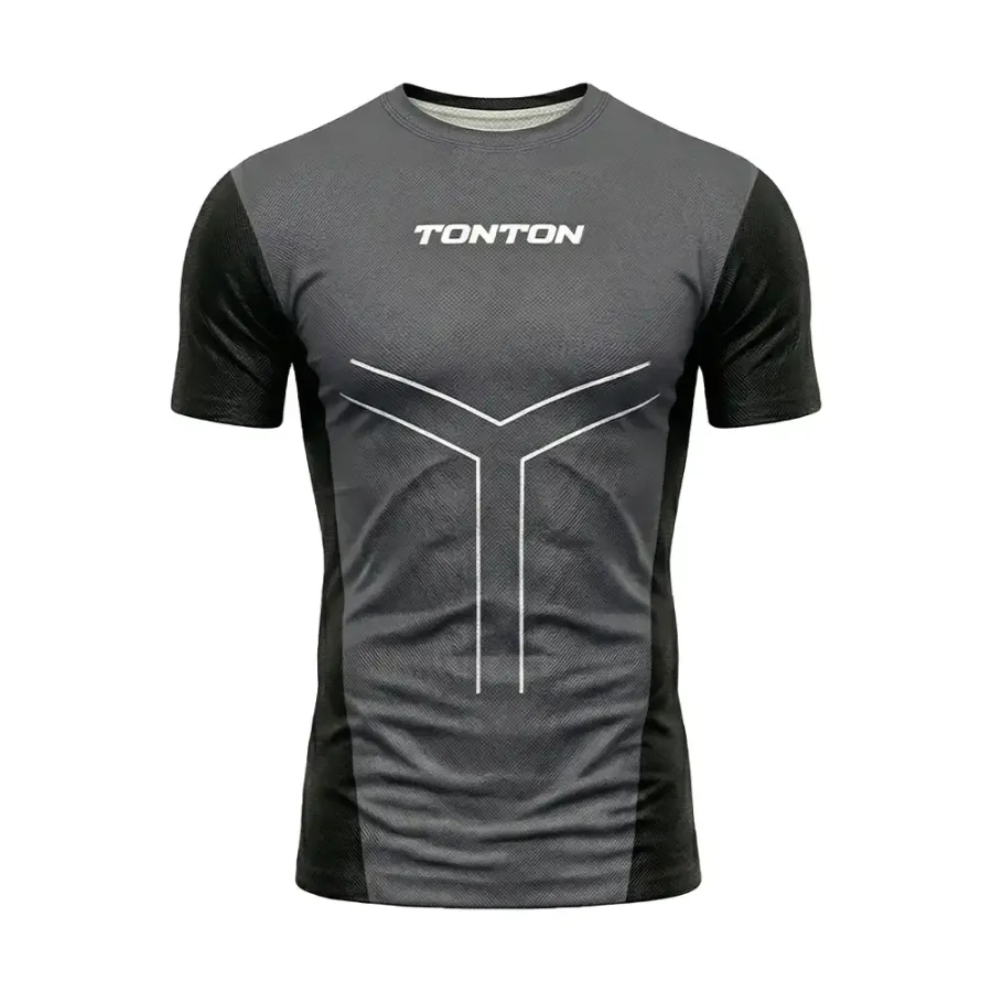 TONTON Minimalistisches geometrisches graues Wrestling-Kompressions-Shirt – professionelle, mattensichere Trainingsausrüstung