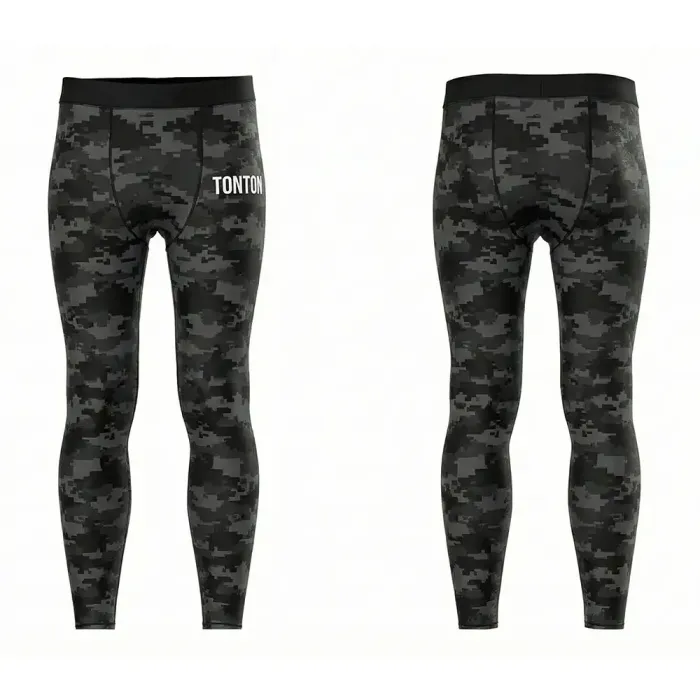 tonton dark camo custom compression spats front view tactical seamless fightwear