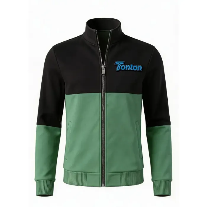 tonton black and green two tone custom lacrosse warm-ups front view athletic jacket