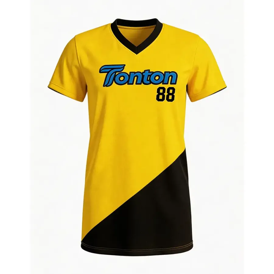 Tricou de joc pentru lacrosse TONTON, galben și negru cu desen diagonal – echipament de echipă sublimat din Pro-Mesh respirabil