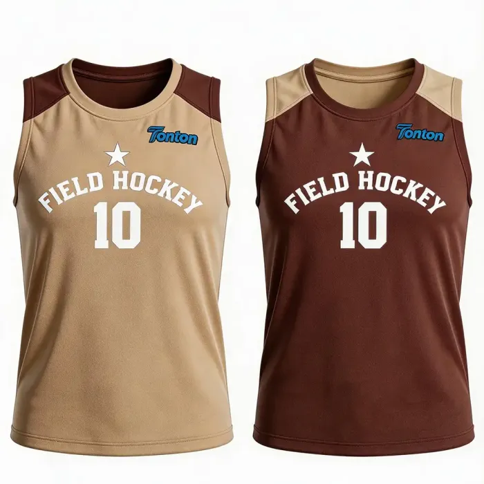 tonton beige custom lacrosse reversible pinnies front side featuring field hockey text and number 10 team practice gear