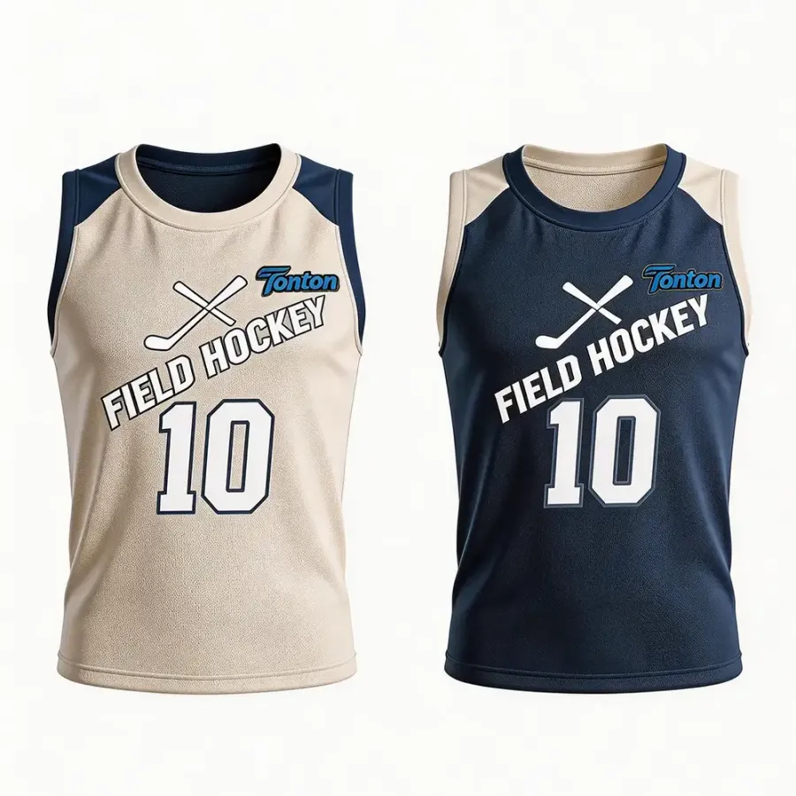 Pinnie de lacrosse Tonton, crem și albastru închis, cu bețe încrucișate, reversibil – tricou de antrenament din pânză sublimată cu ochiuri deschise