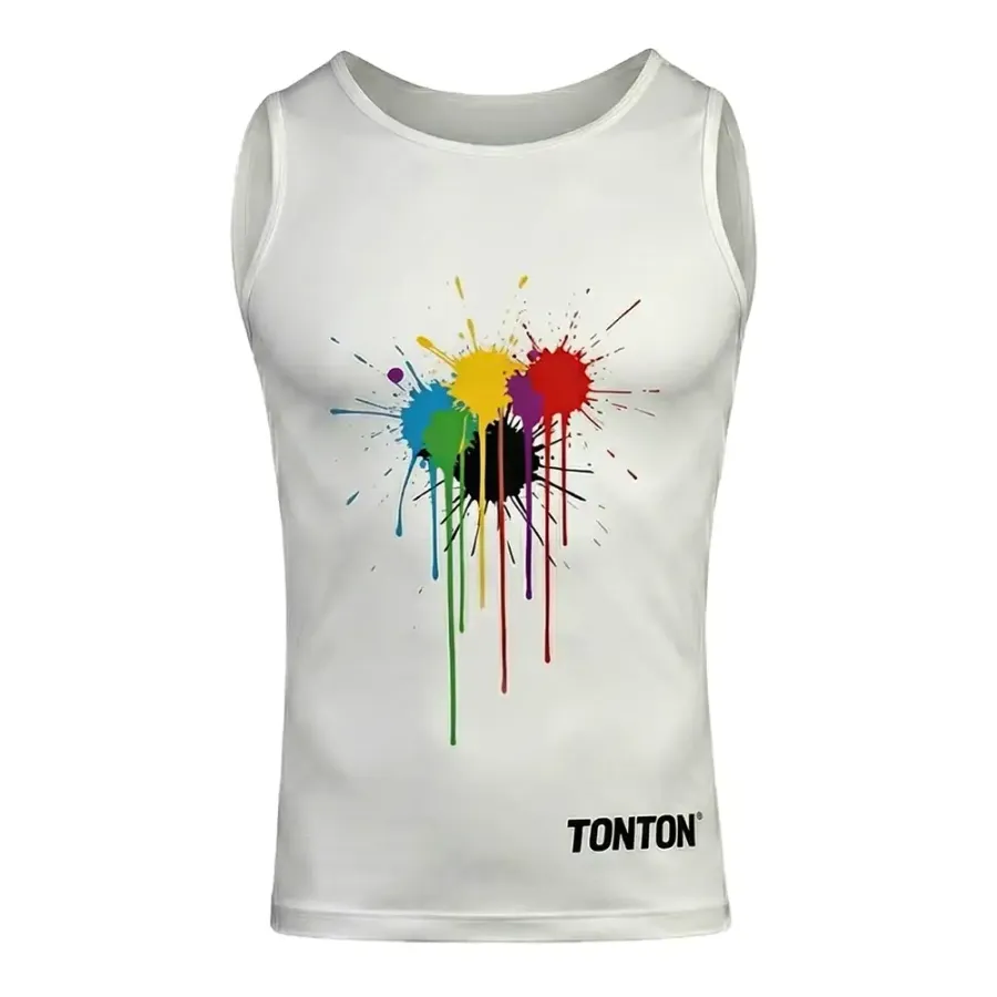 TONTON Paint-Splatter-Weißes Wrestling-Kompressions-T-Shirt – Hochentwickelter Schutz vor Abrieb auf der Matte