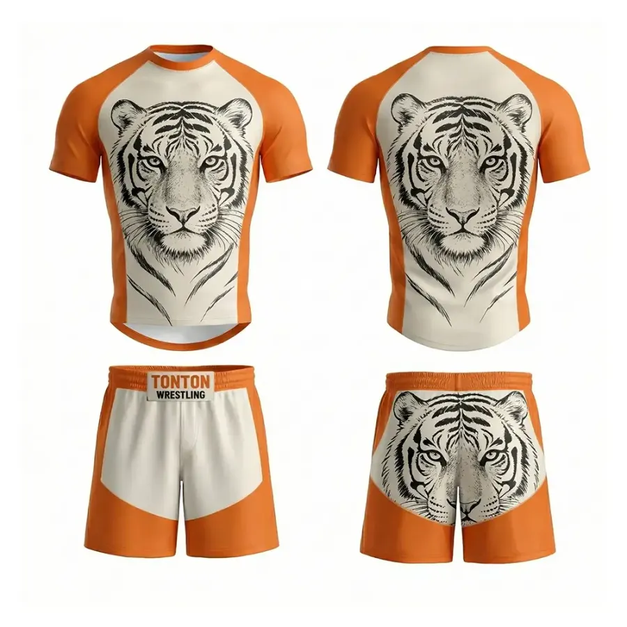 TONTON Fierce-Tiger-Print-Wrestling-Set – professionelles Zweiteiliges Equipment, das den offiziellen Wettkampfstandards entspricht