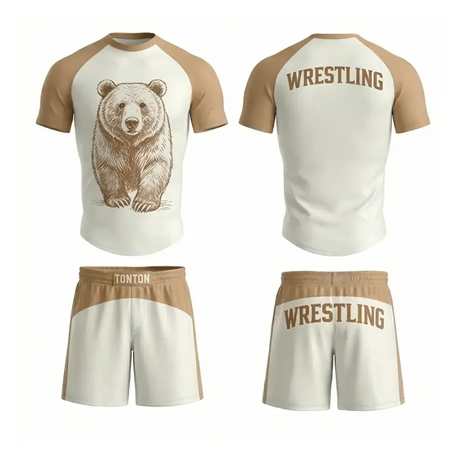 TONTON Brown Bear individuelle Wrestling-Ausrüstung – Hochleistungs-Zweiteiliges Kampfanzug-Set mit leichtem Bund