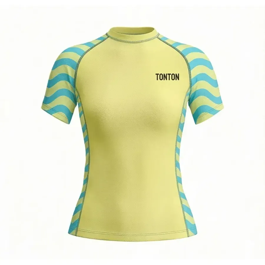 Tonton Yellow Wave Striped Sleeve – Top pentru femei anti-ardere (rash guard) – Echipament BJJ durabil cu imprimare sublimată