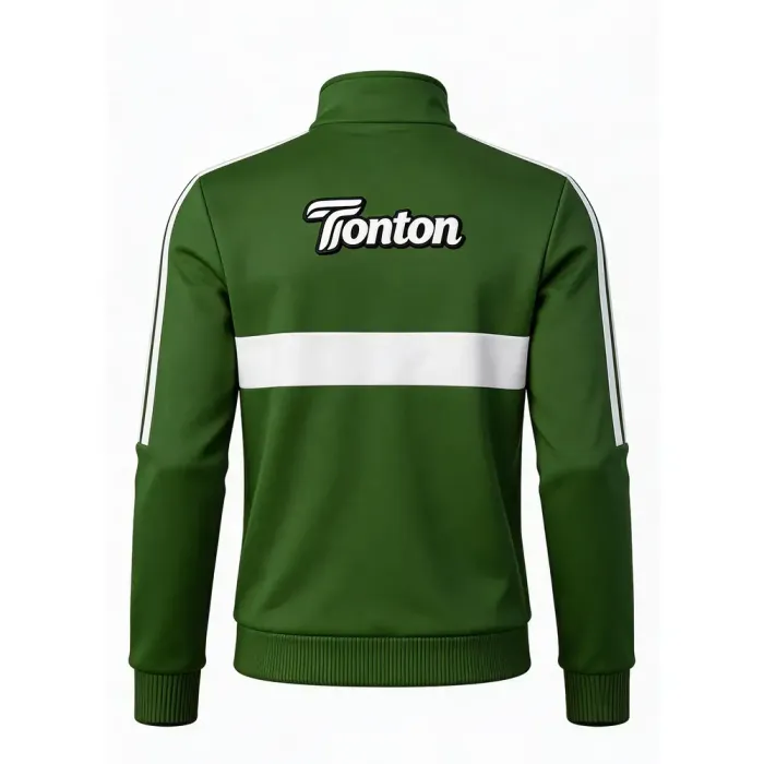 tonton green custom lacrosse warm-ups back view featuring bold blue brand logo sportswear