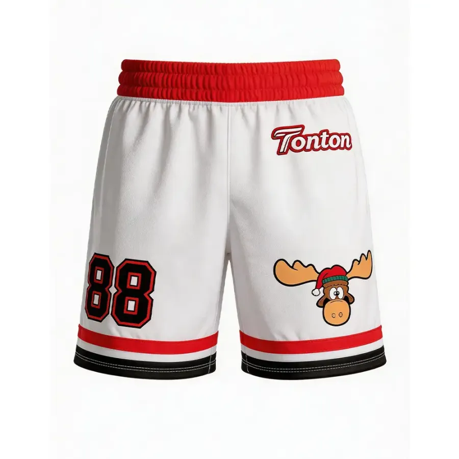 Shorts pentru lacrosse Tonton cu desen de ren de Crăciun – Shorts pentru meci cu margine ondulată și sublimare integrală