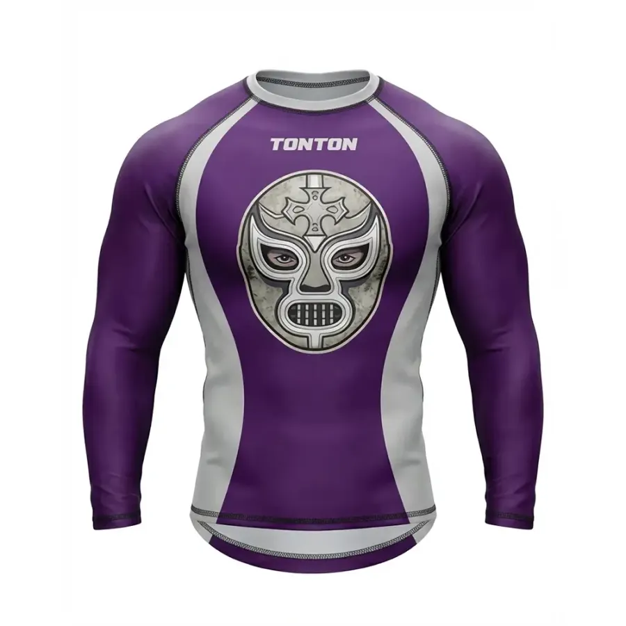 TONTON-Lucha-Libre-Maske-Print-Wrestling-Rash-Guard – Profi-Serie mit verstärkter Nähtechnik und Kompressionswirkung