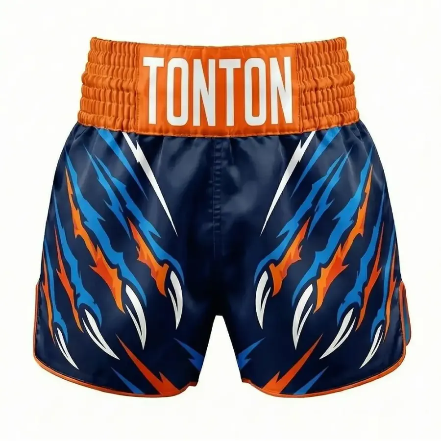 Tonton Μπλε Μπρίτζες Μουάι Τάι με Γραφικό Σχέδιο Blue Claw Mark – Ενδύματα Kickboxing με Προσαρμόσιμη Πλευρική Επινόμιδα