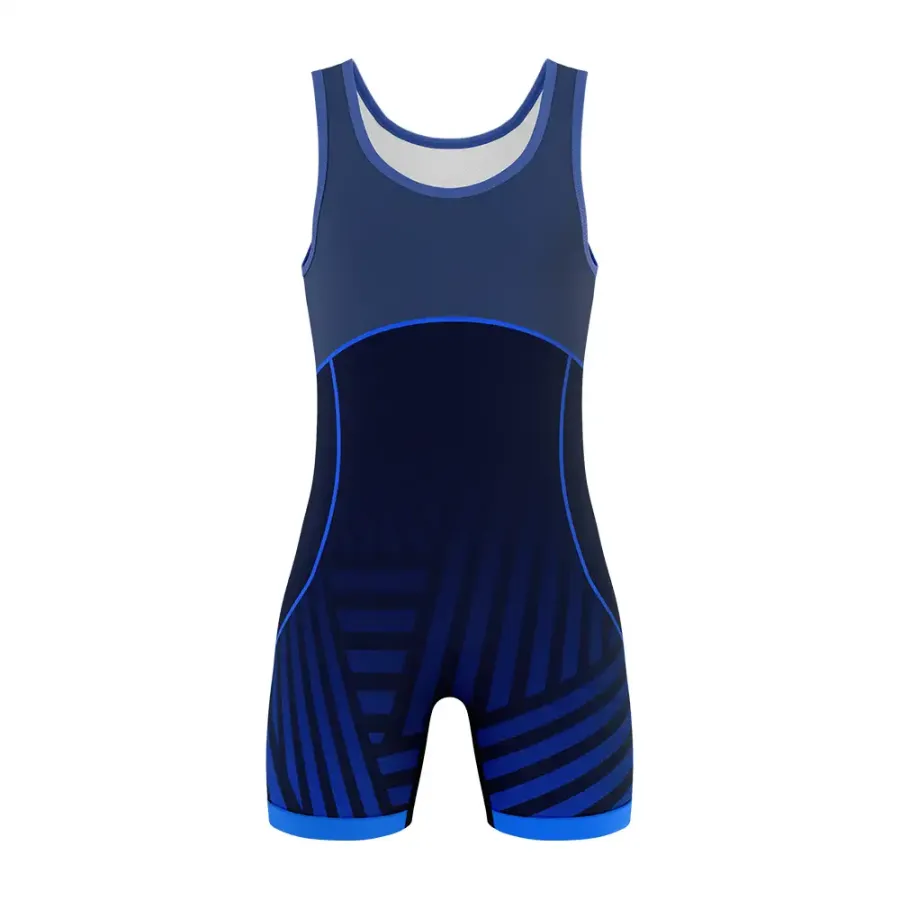 TONTON Navy-Blau Tech-Stripe Wrestling-Singlet – verstärktes 6-Faden-High-Intensity-Grappling-Equipment
