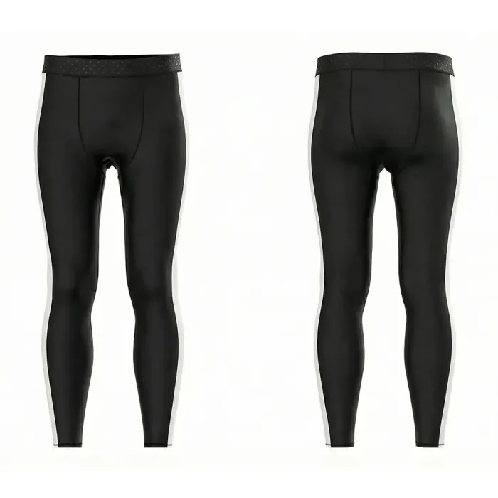 tonton black custom compression leggings front view with white side stripe quick-dry fightwear